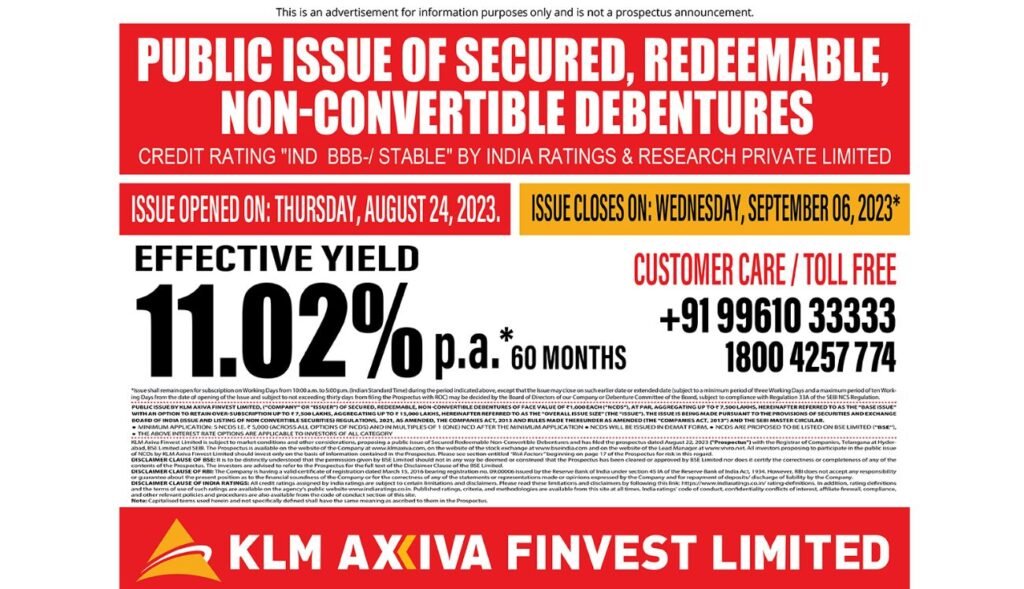 KLM Axiva Finvest NCD Sees 78% Subscription in First 5 Days